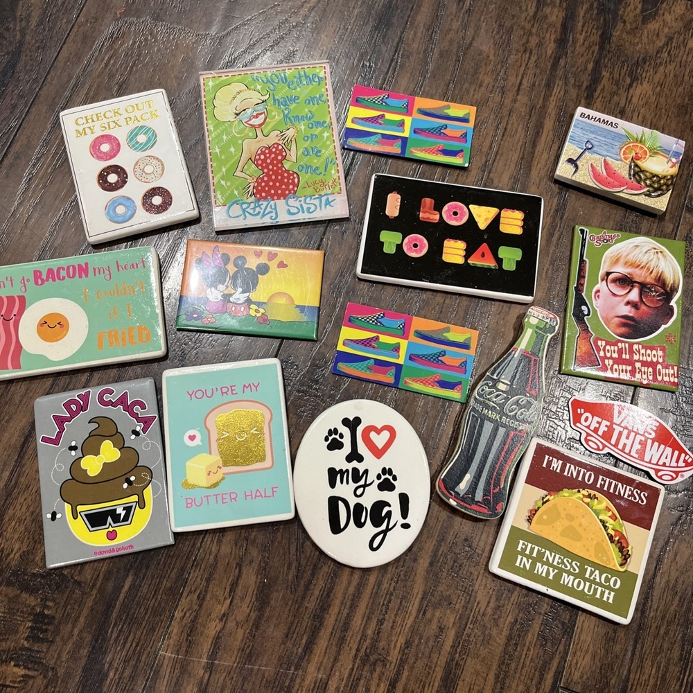 Lot of 15 Assorted‎ Refrigerator Magnets Vintage Novelty Coca Cola Mickey Vans